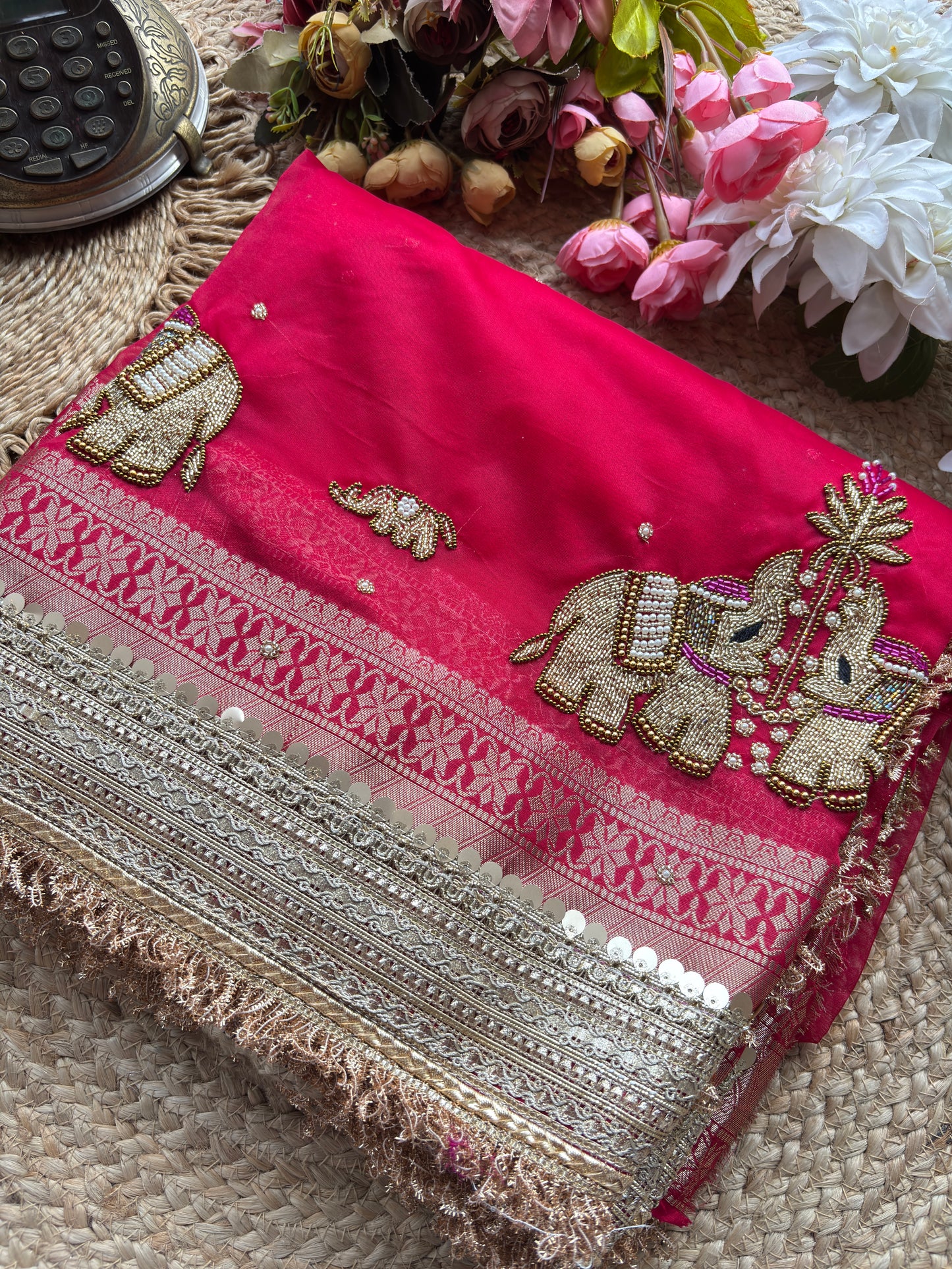 Royal Rani Saree with Zari Elephant Embroidered Border