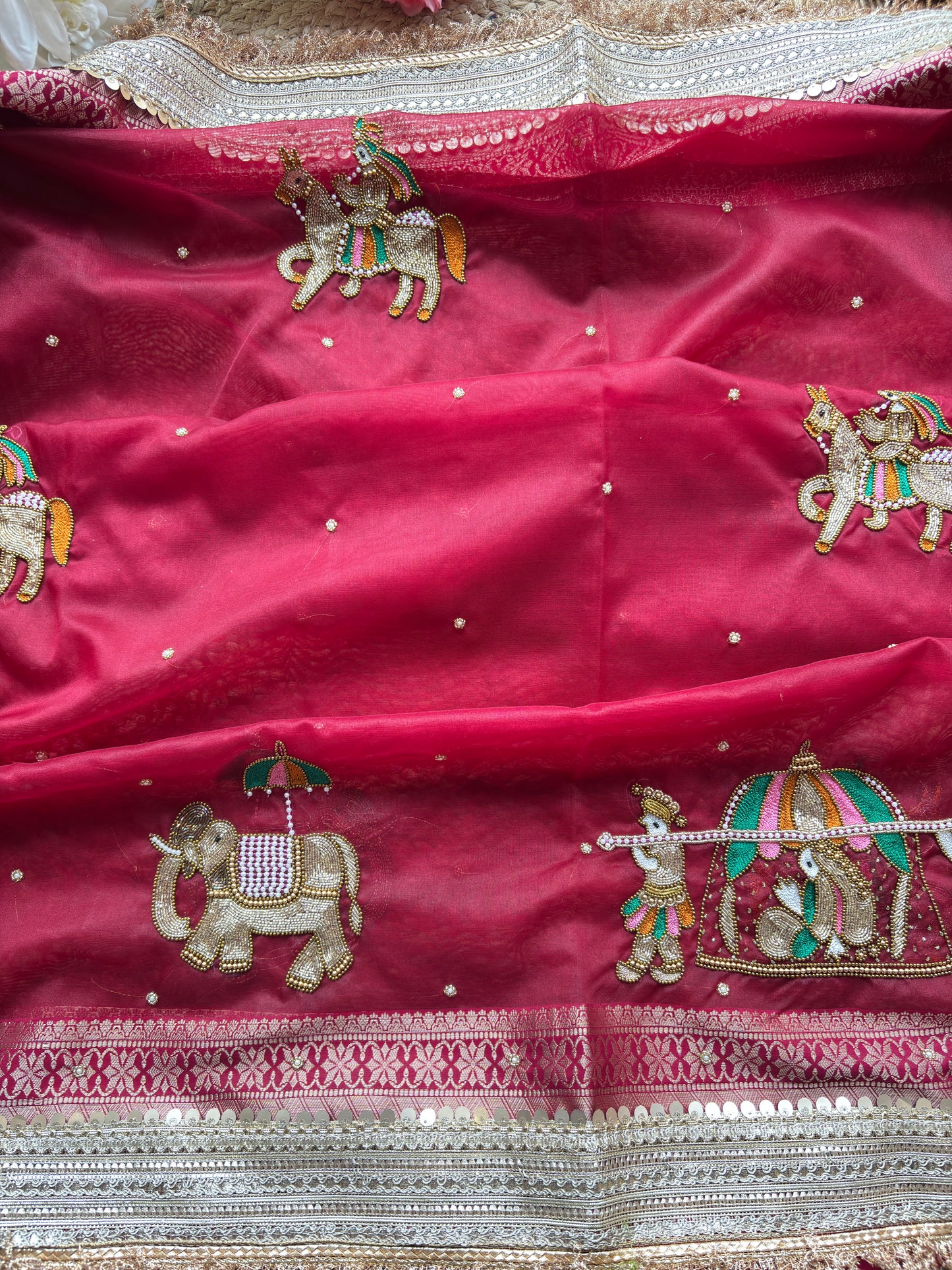 Swayamvar Maharani Saree With Heavy Golden Border