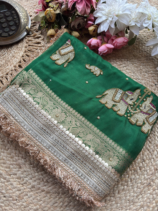 Green Gajraj Maharani Sarees With Heavy Golden Border