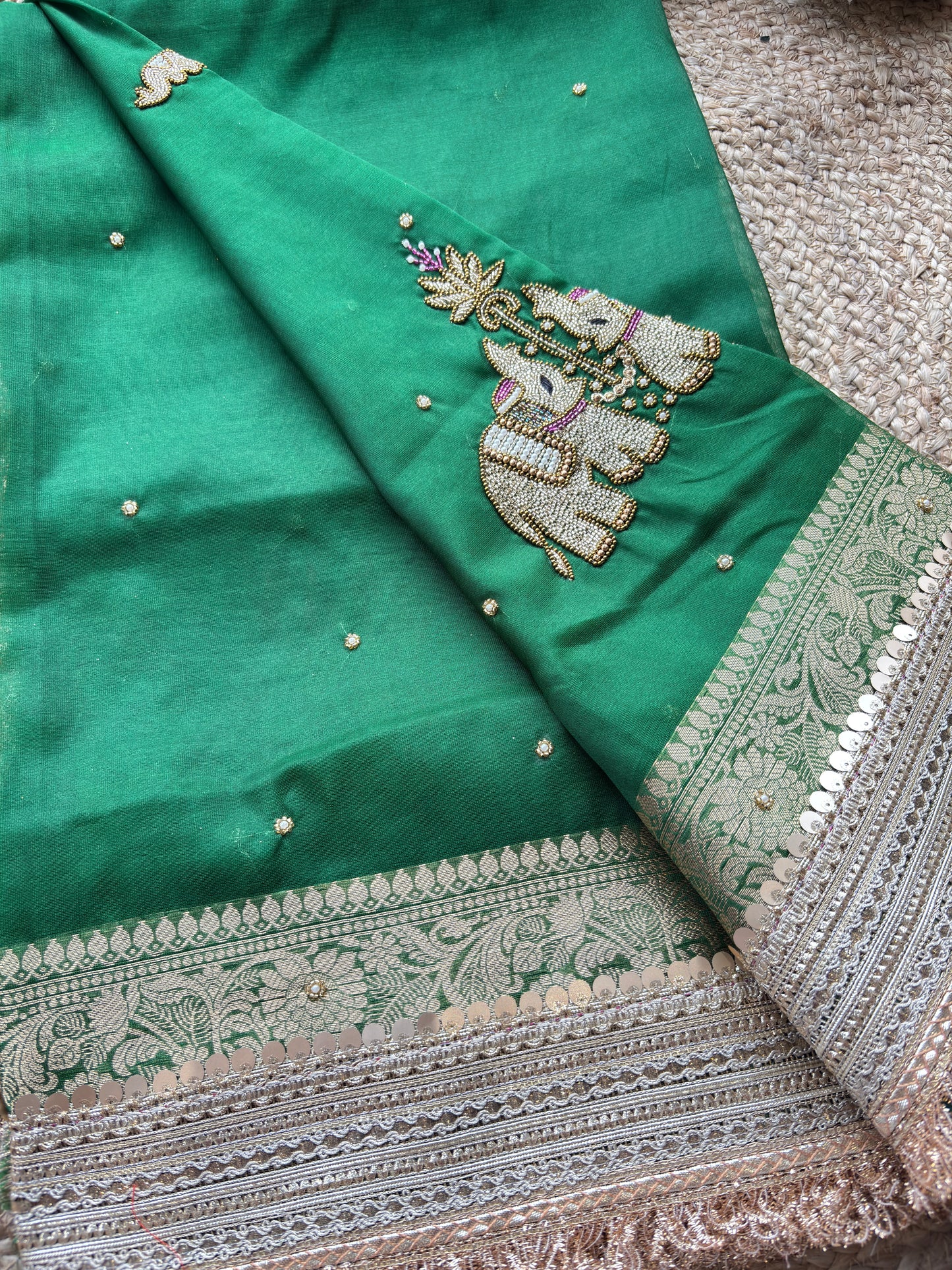 Green Gajraj Maharani Sarees With Heavy Golden Border