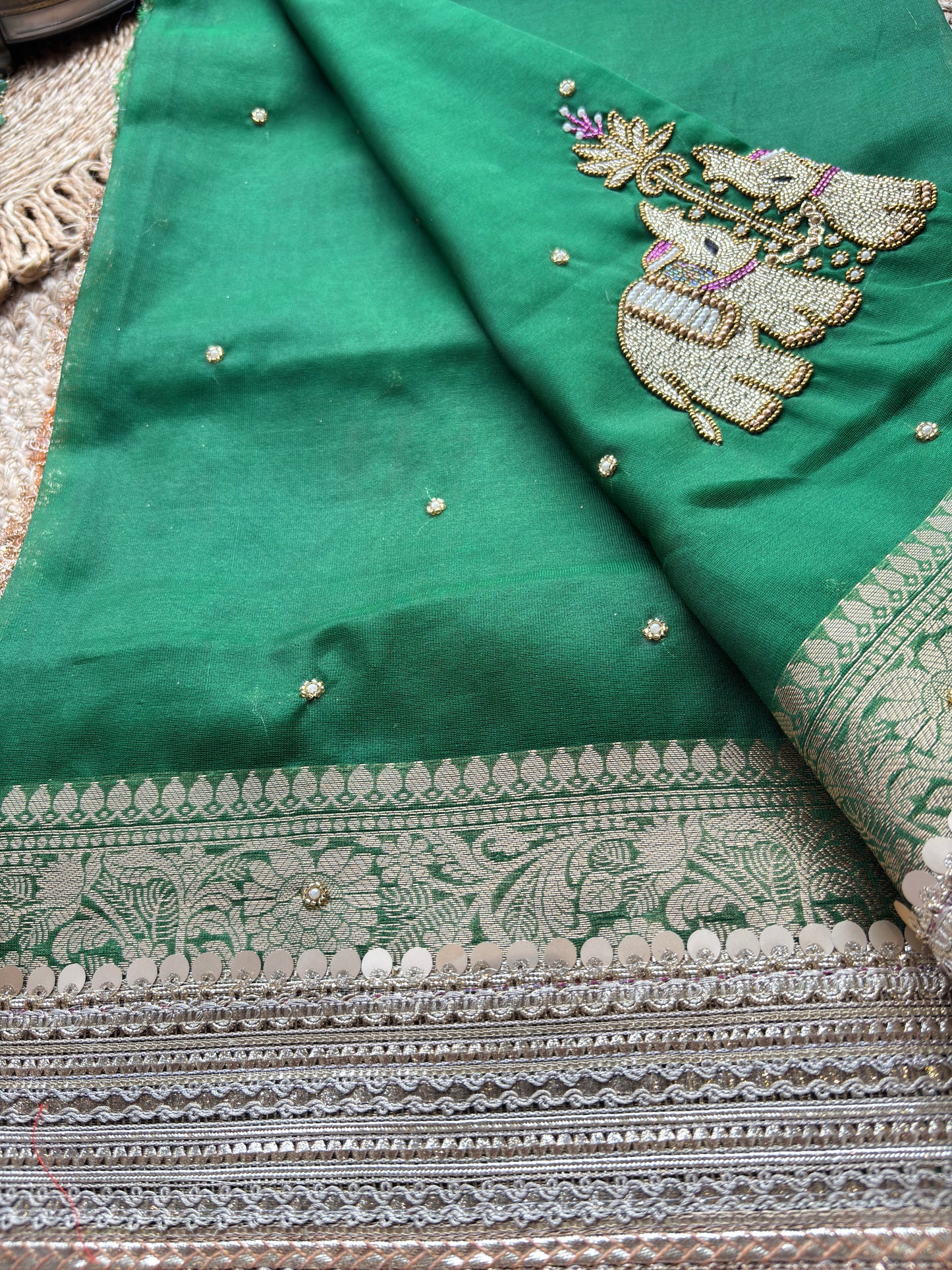 Green Gajraj Maharani Sarees With Heavy Golden Border