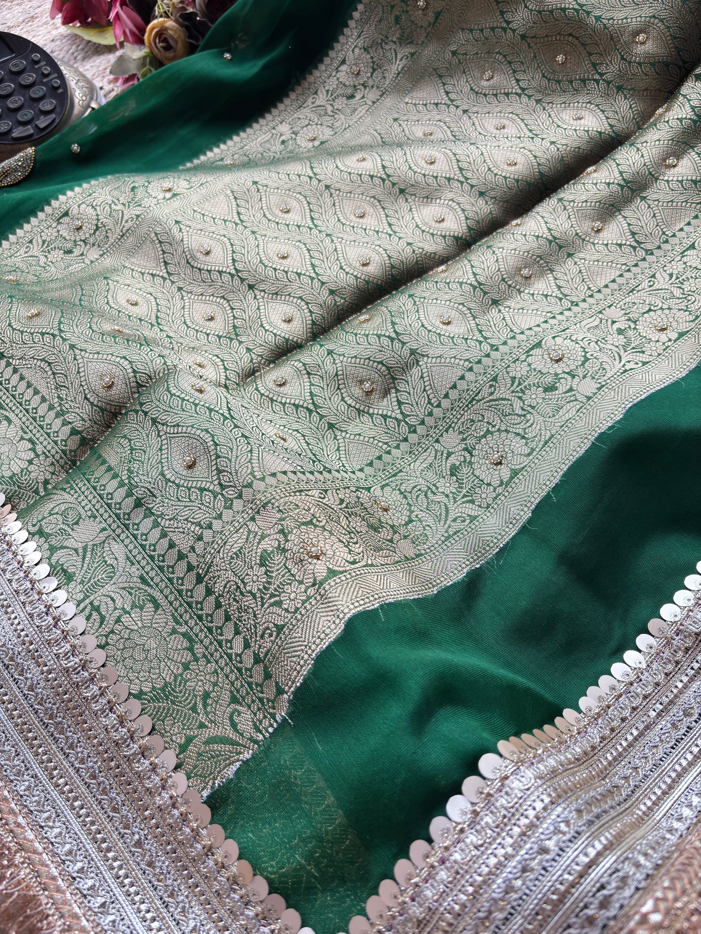 Green Gajraj Maharani Sarees With Heavy Golden Border