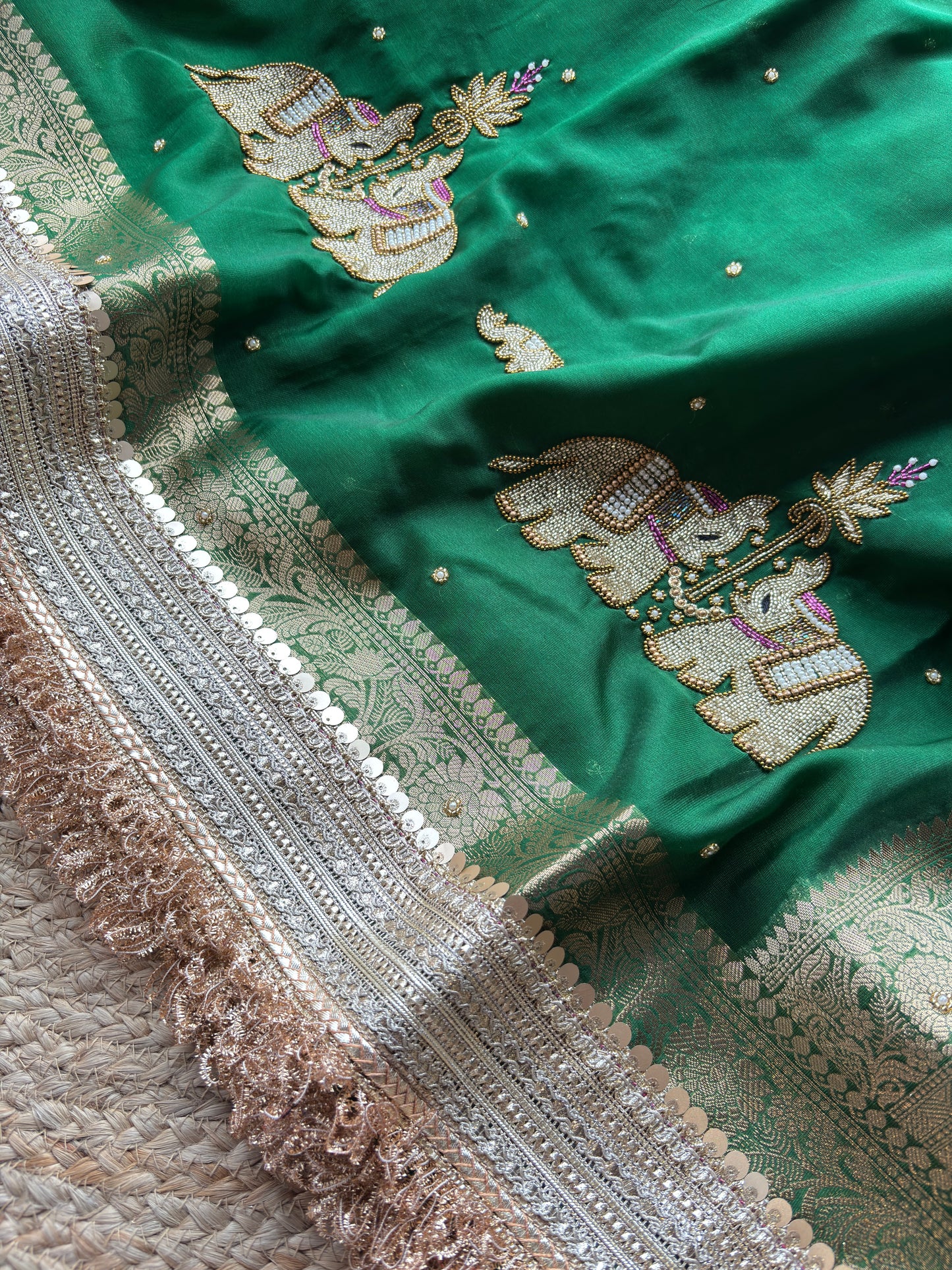 Green Gajraj Maharani Sarees With Heavy Golden Border