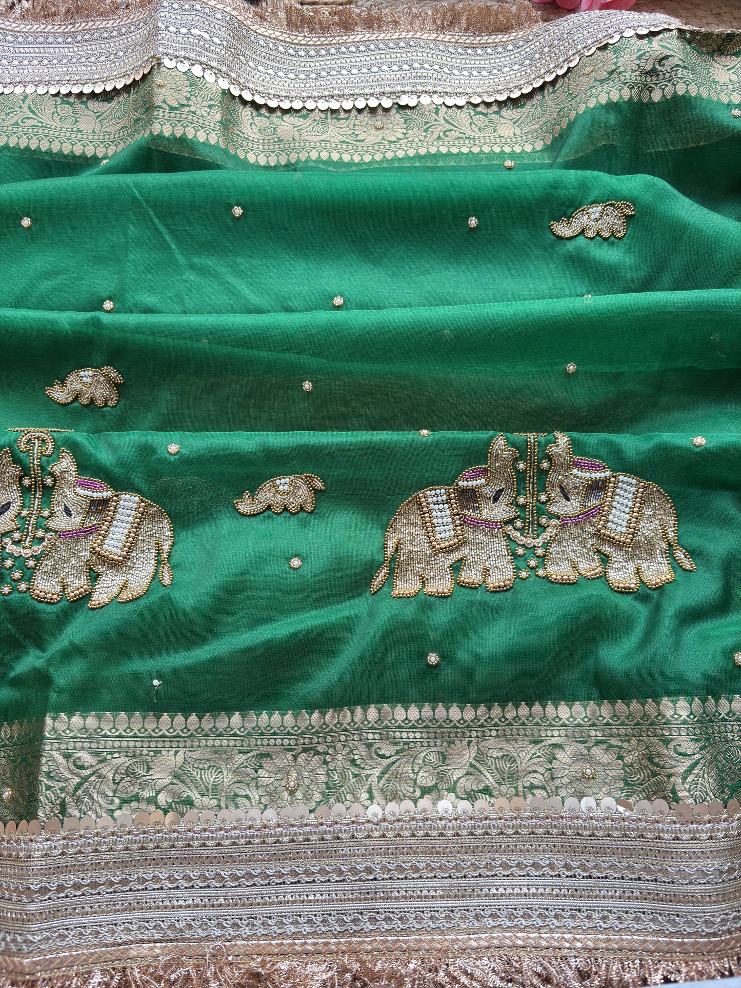 Green Gajraj Maharani Sarees With Heavy Golden Border