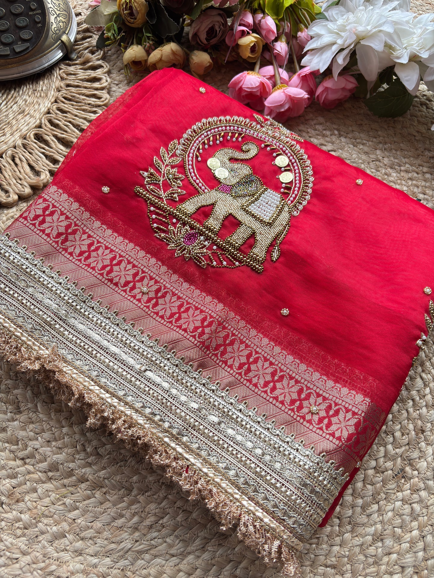 Rani Gajanand Maharani Saree With Embroidery and Golden Border