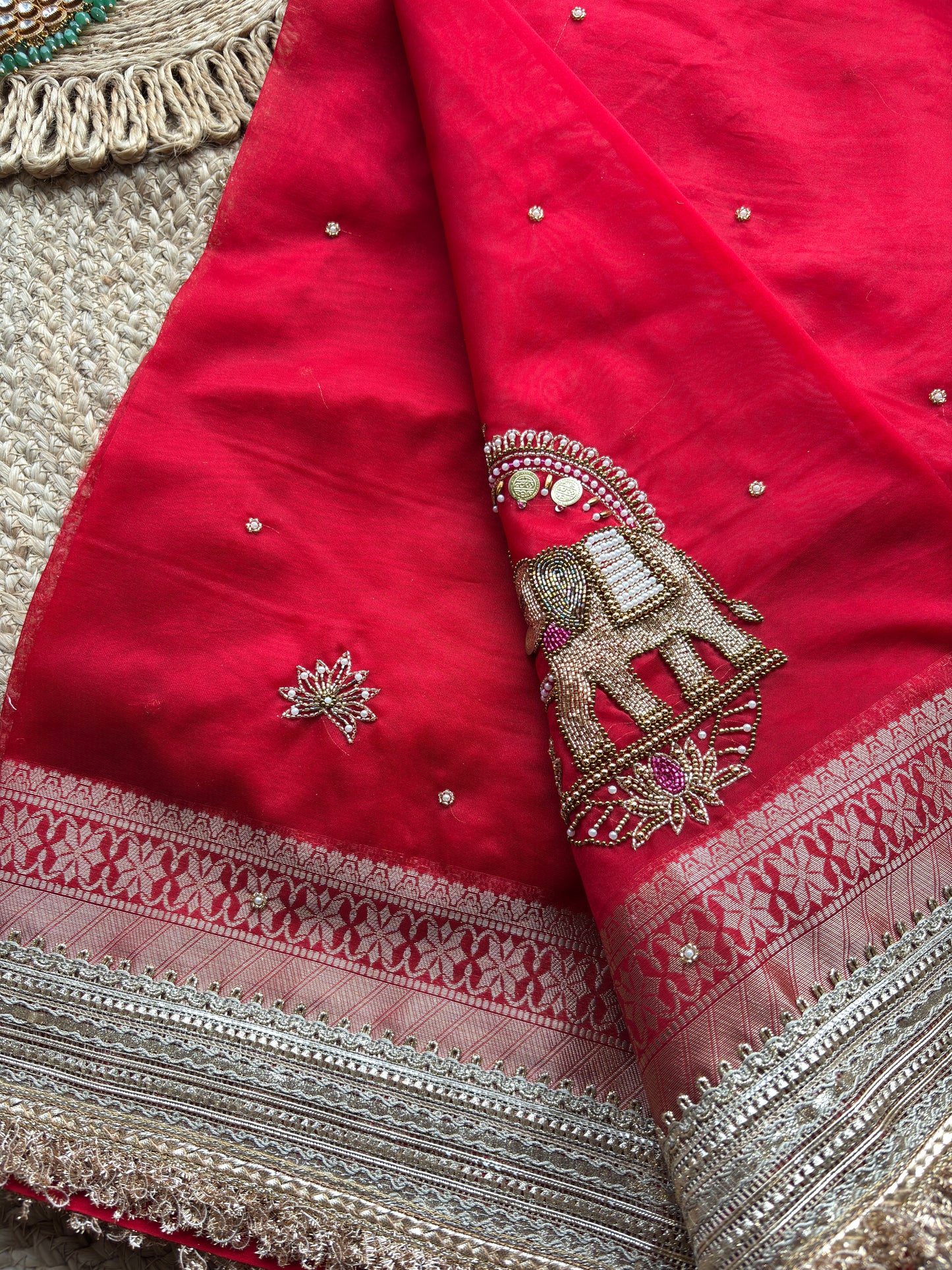 Rani Gajanand Maharani Saree With Embroidery and Golden Border
