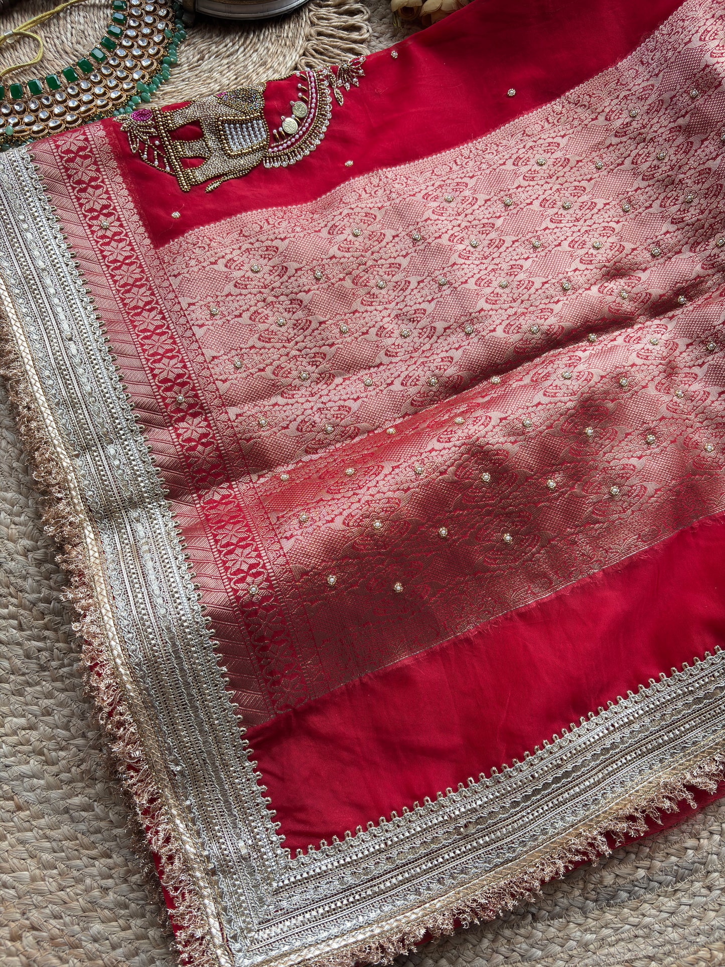Rani Gajanand Maharani Saree With Embroidery and Golden Border