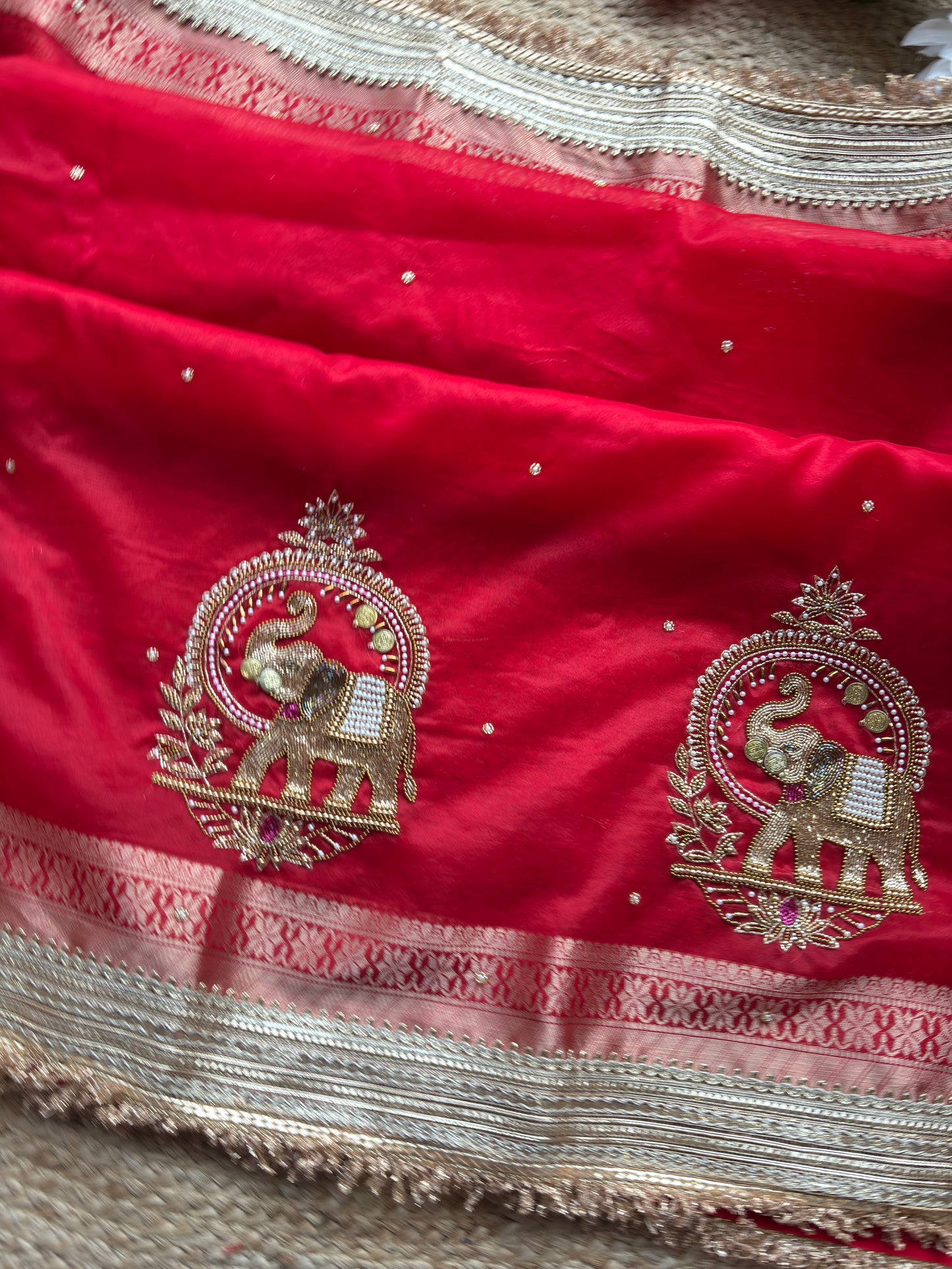 Rani Gajanand Maharani Saree With Embroidery and Golden Border