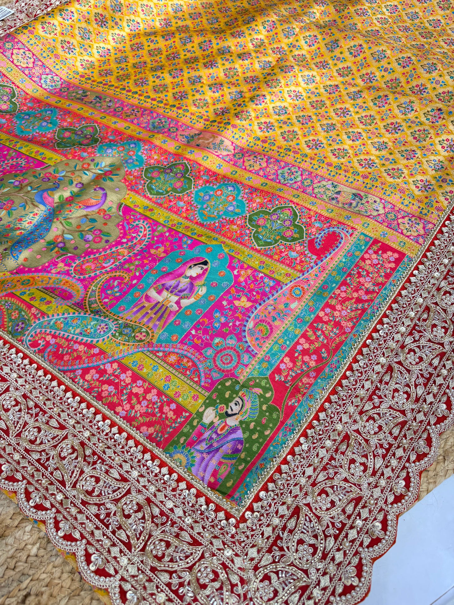 Royal Yellow Floral Banarasi Saree with Heavy Border