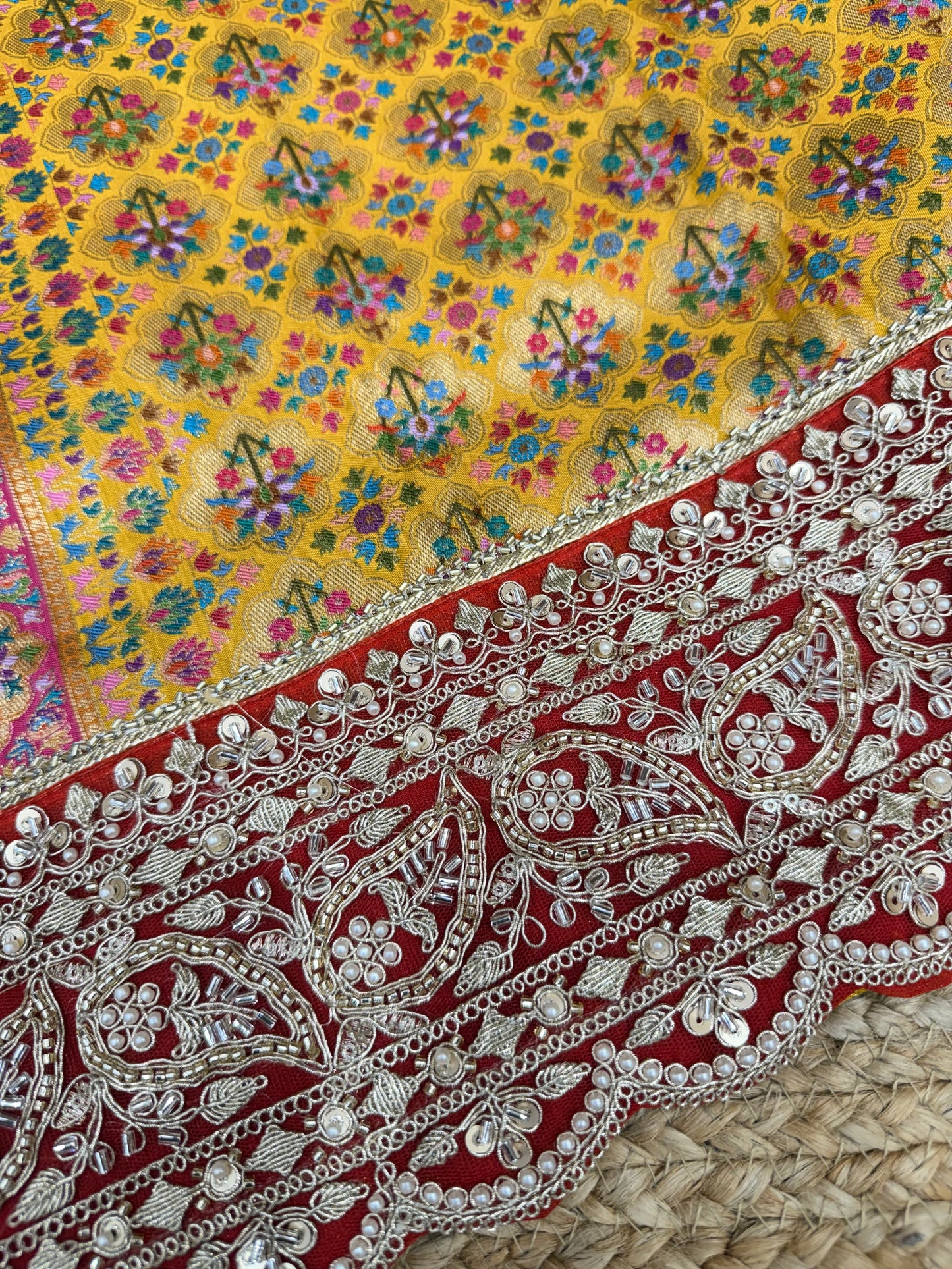 Royal Yellow Floral Banarasi Saree with Heavy Border