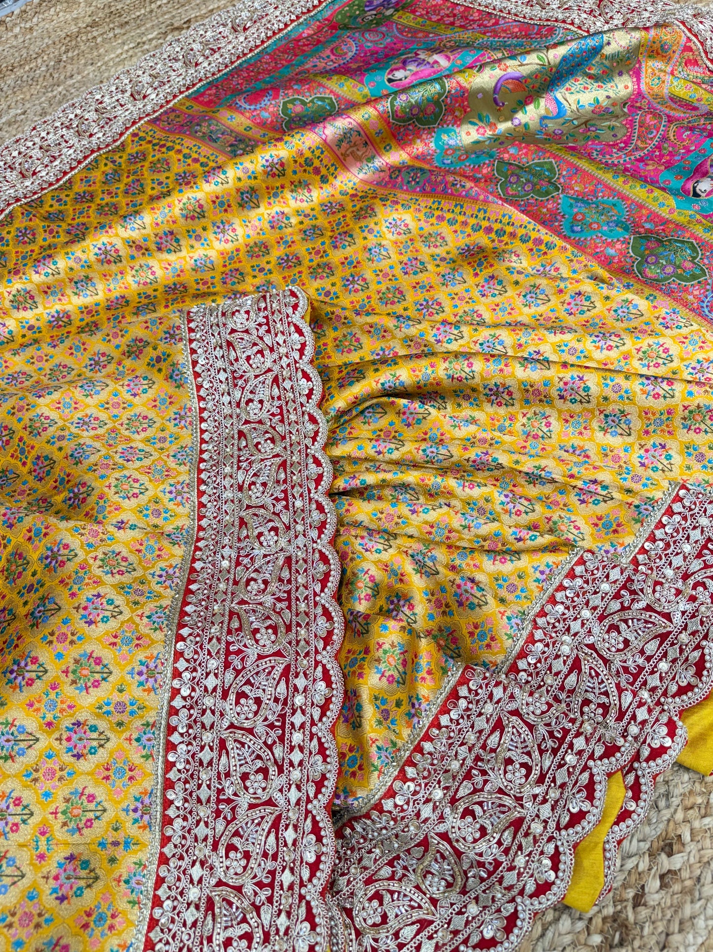 Royal Yellow Floral Banarasi Saree with Heavy Border