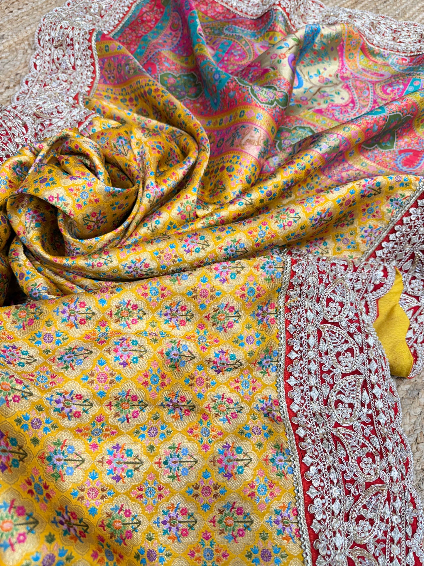 Royal Yellow Floral Banarasi Saree with Heavy Border