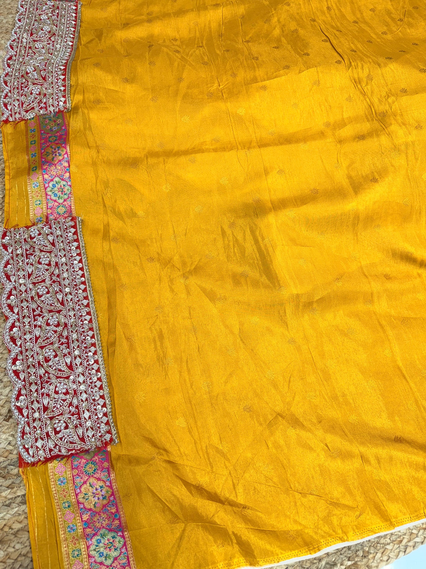 Royal Yellow Floral Banarasi Saree with Heavy Border