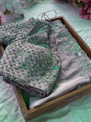 Elegant Pink Designer Saree with Sequin & Hand Embroidery Blouse