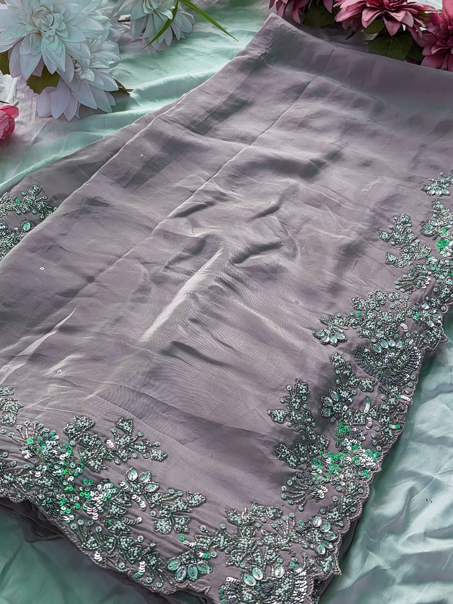 Elegant Pink Designer Saree with Sequin & Hand Embroidery Blouse