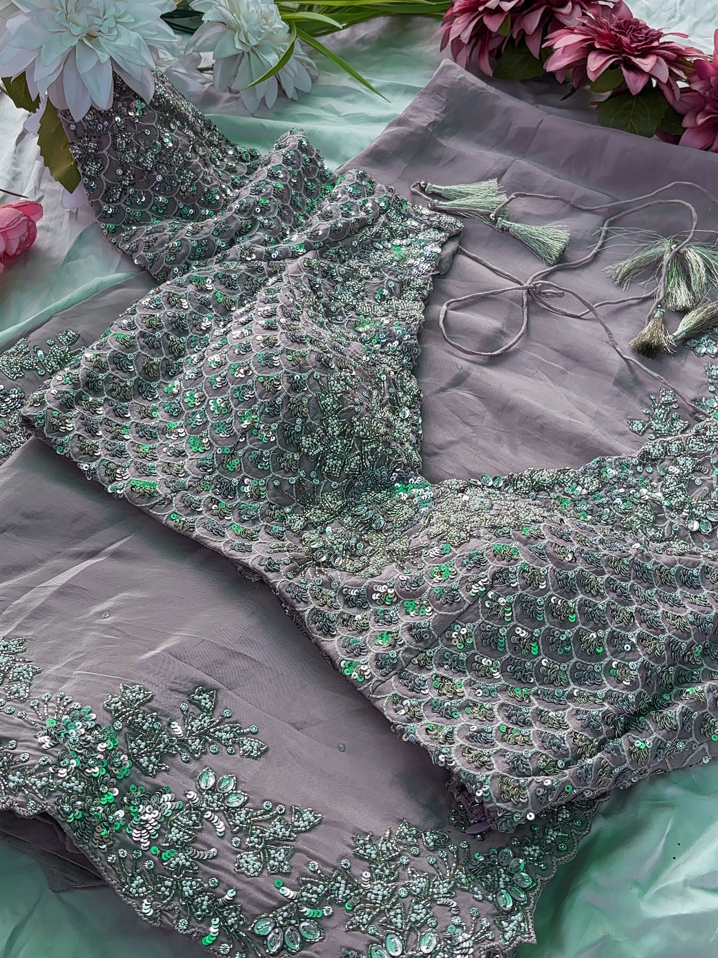 Elegant Pink Designer Saree with Sequin & Hand Embroidery Blouse