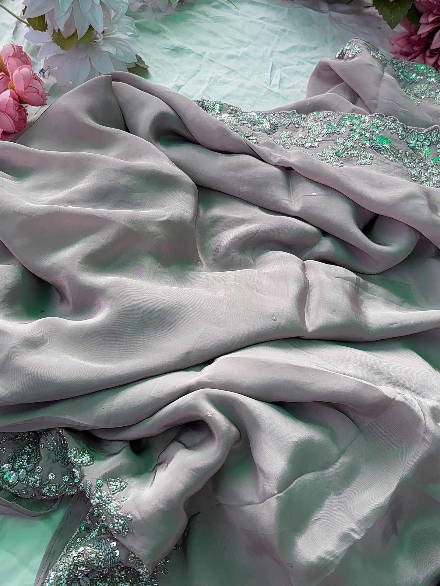 Elegant Pink Designer Saree with Sequin & Hand Embroidery Blouse