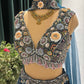 Crepe Multi Sequins Handwork Blouse Blue Lehenga
