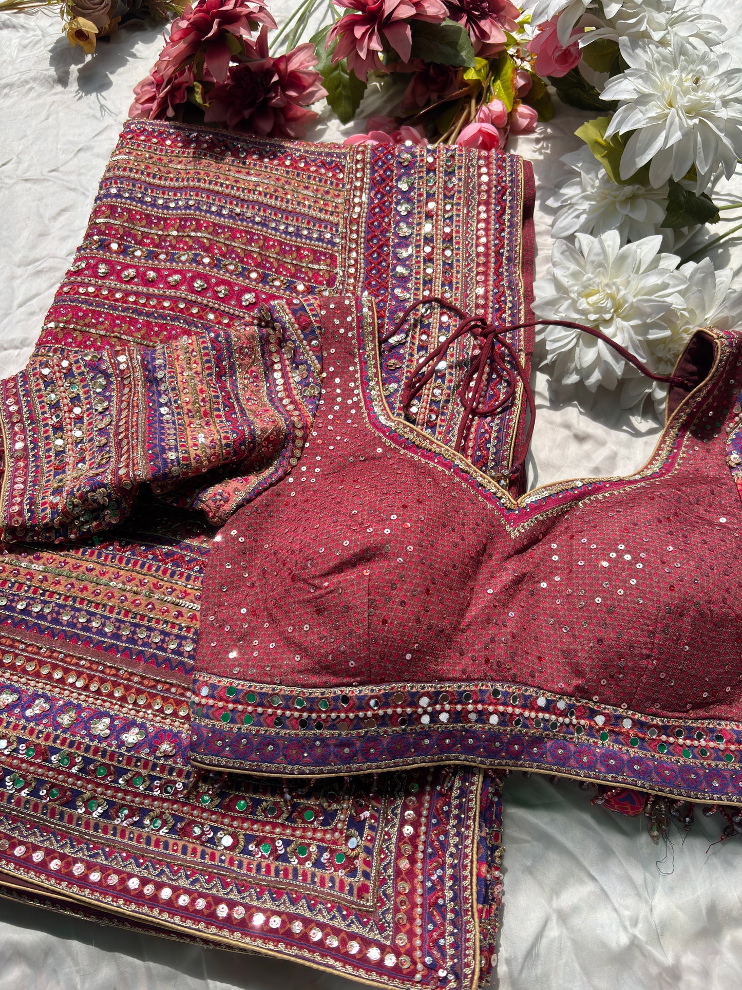 Maroon Designer Saree with Multi-Color Embroidery & Sequin Work