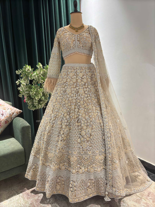 Champagne Gold Heavy Embroidered Designer Lehenga Set