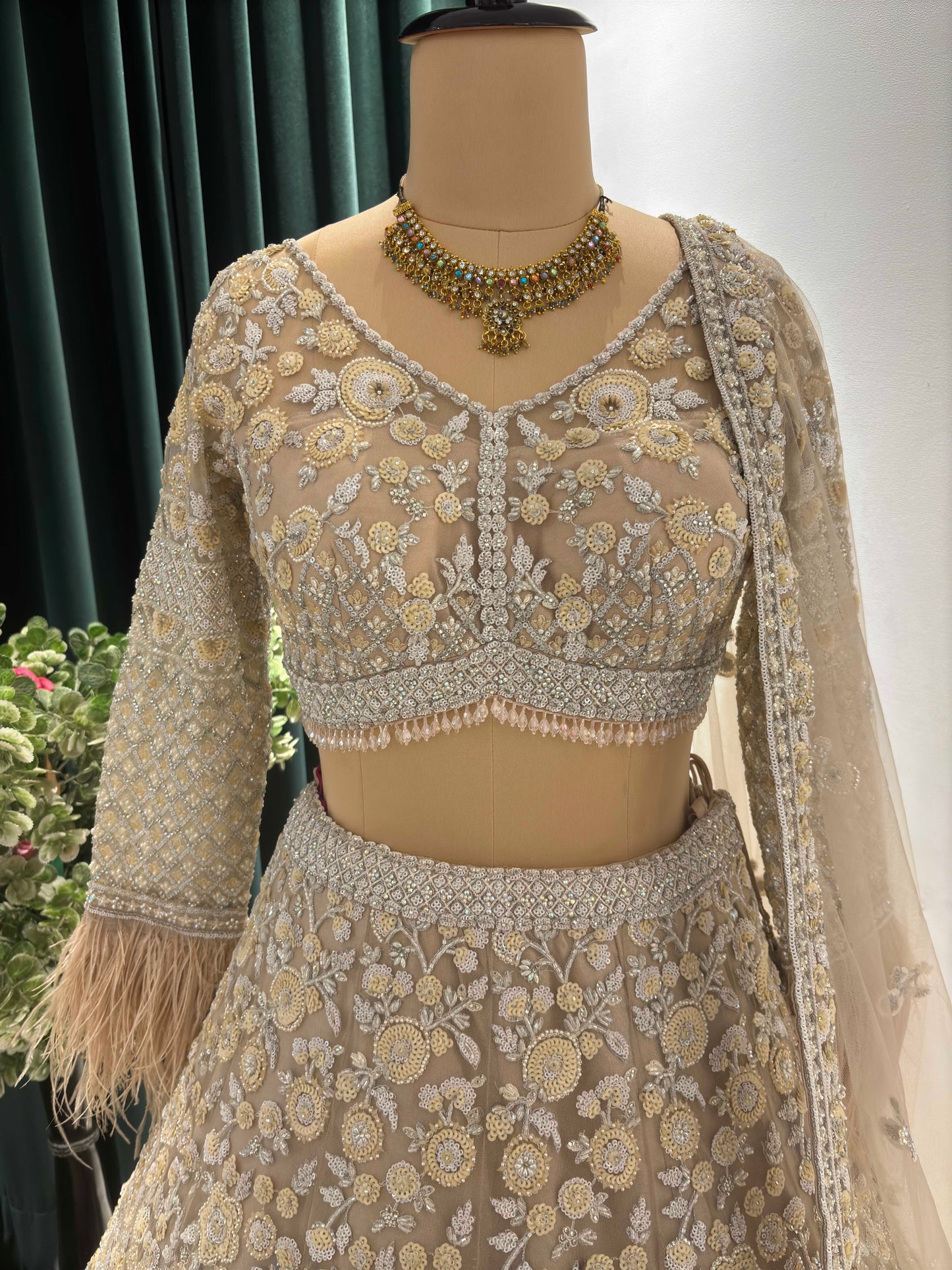 Champagne Gold Heavy Embroidered Designer Lehenga Set