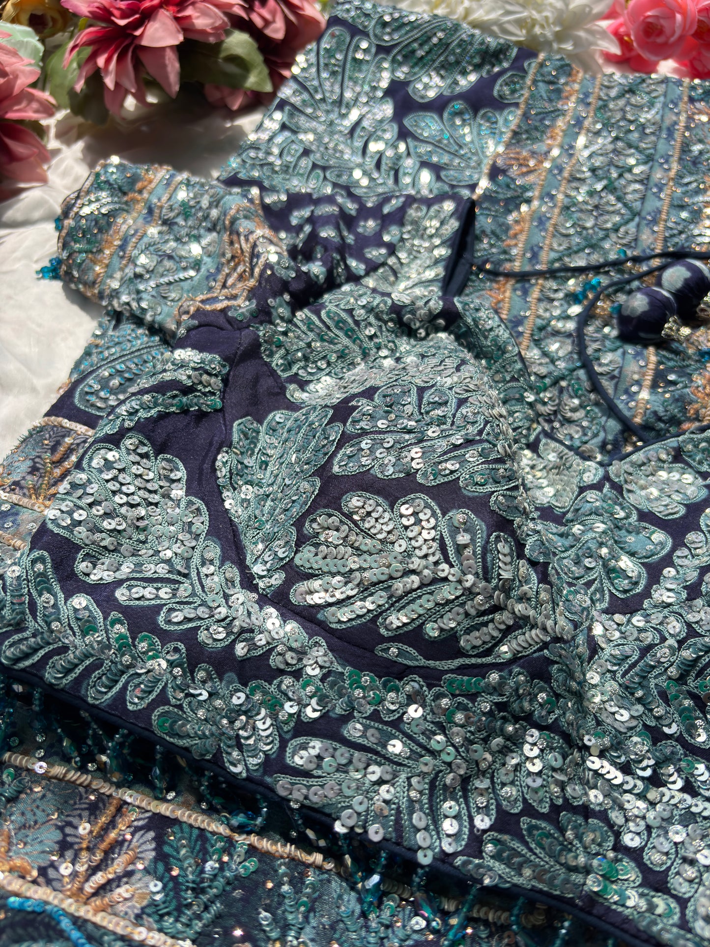 Navy Blue Designer Saree with Sequin Embroidery & Heavy Work Blouse