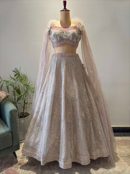 Designer Inspired Lehenga with Miror, Sequins & Pearl Work