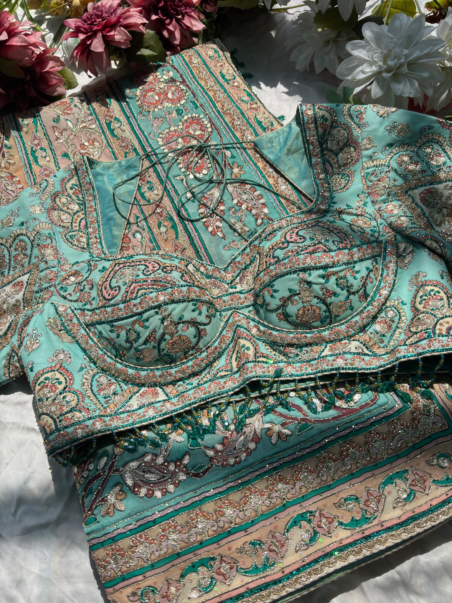 Pastel Designer Saree with Paisley Print & Sequin Embellished Blouse