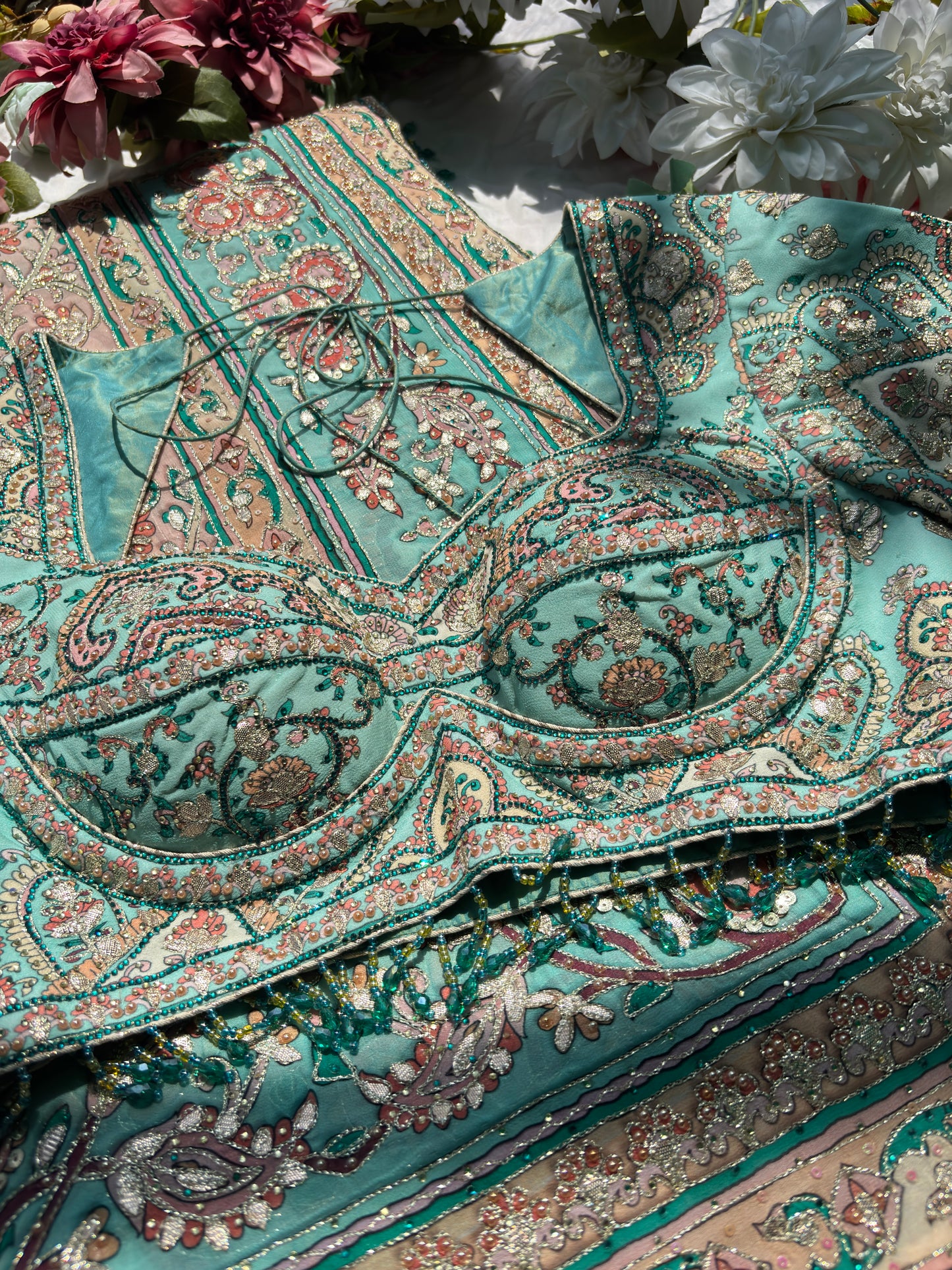 Pastel Designer Saree with Paisley Print & Sequin Embellished Blouse