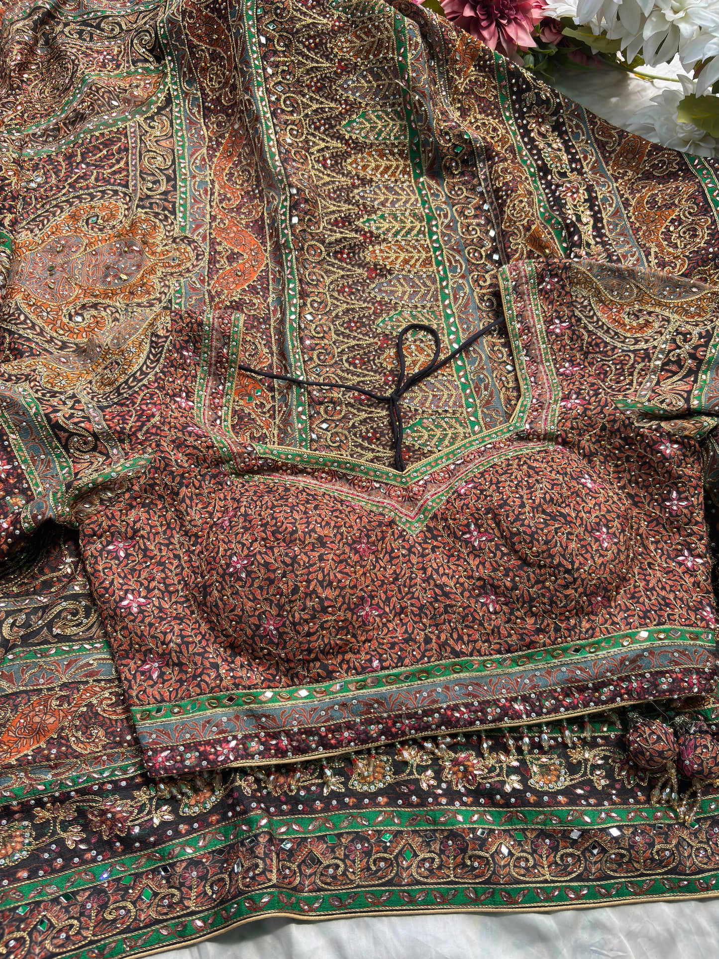 Traditional Multicolor Designer Saree with Paisley Print & Embroidered Blouse