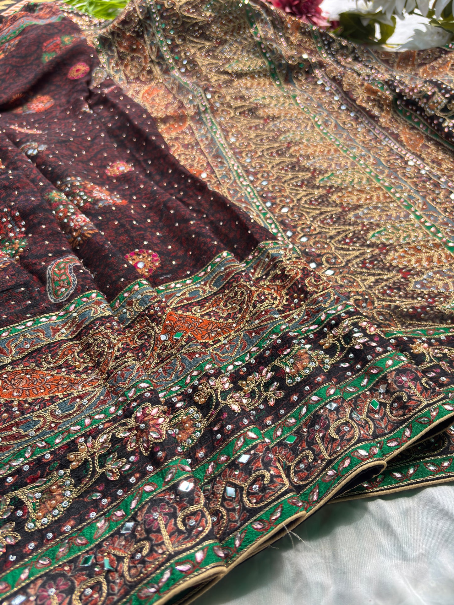 Traditional Multicolor Designer Saree with Paisley Print & Embroidered Blouse