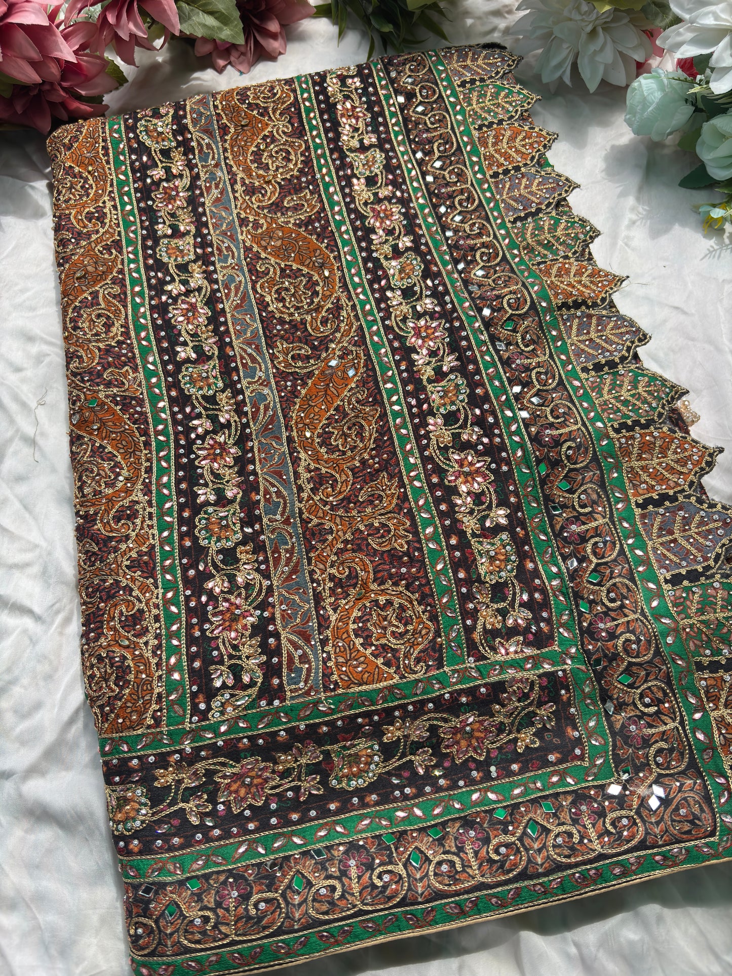 Traditional Multicolor Designer Saree with Paisley Print & Embroidered Blouse