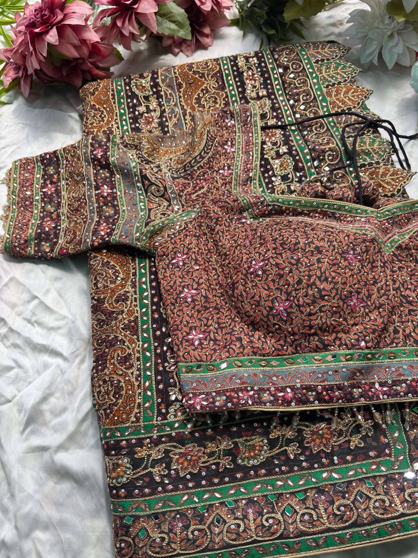 Traditional Multicolor Designer Saree with Paisley Print & Embroidered Blouse