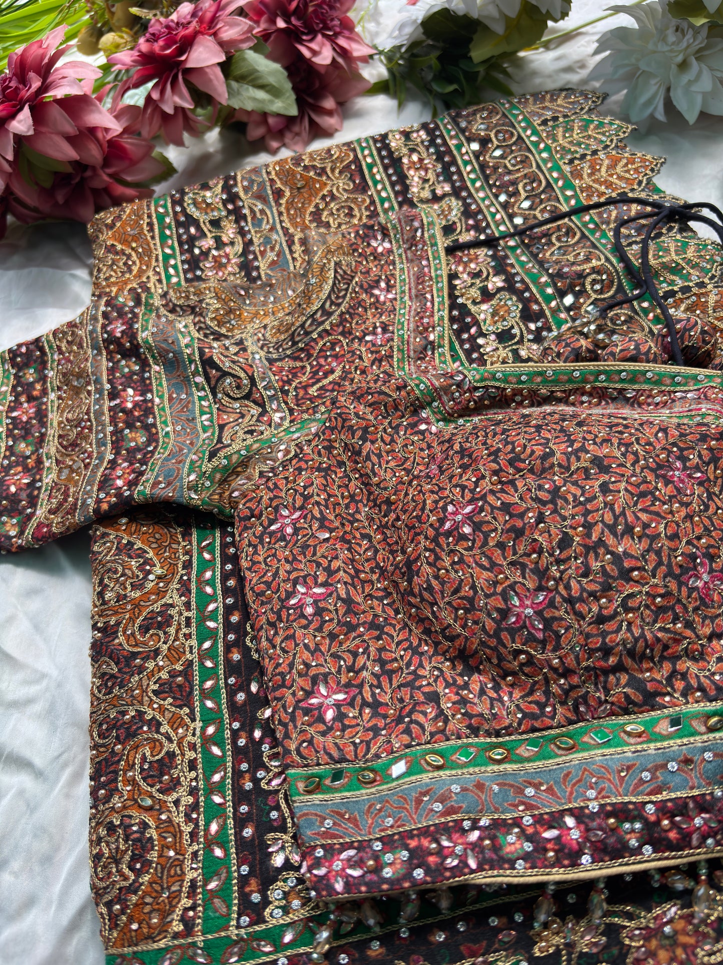 Traditional Multicolor Designer Saree with Paisley Print & Embroidered Blouse