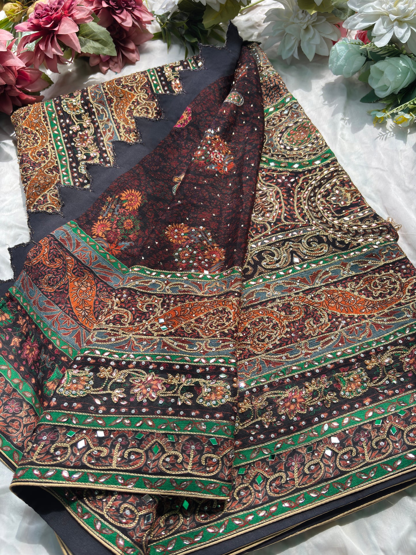 Traditional Multicolor Designer Saree with Paisley Print & Embroidered Blouse