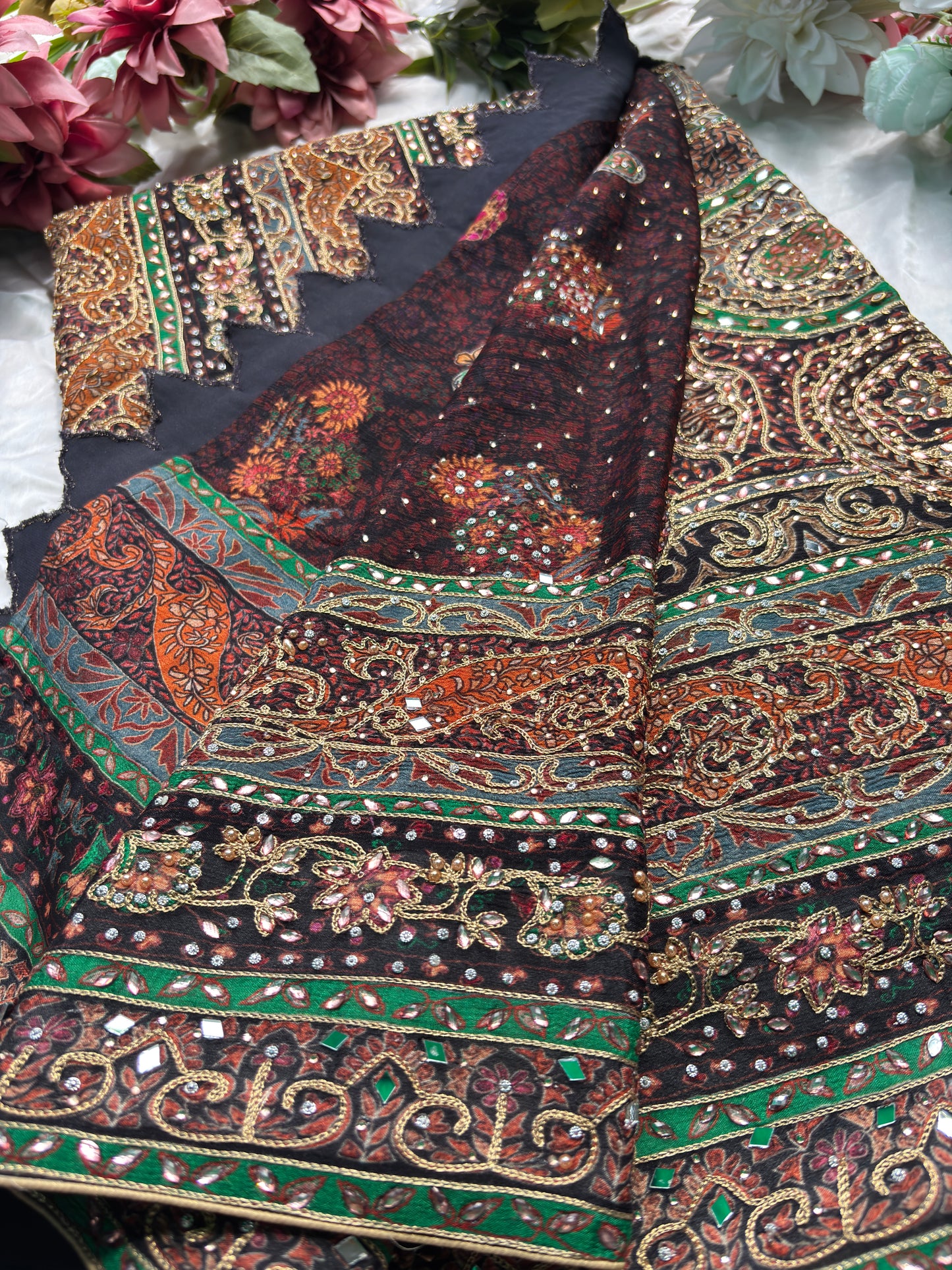 Traditional Multicolor Designer Saree with Paisley Print & Embroidered Blouse