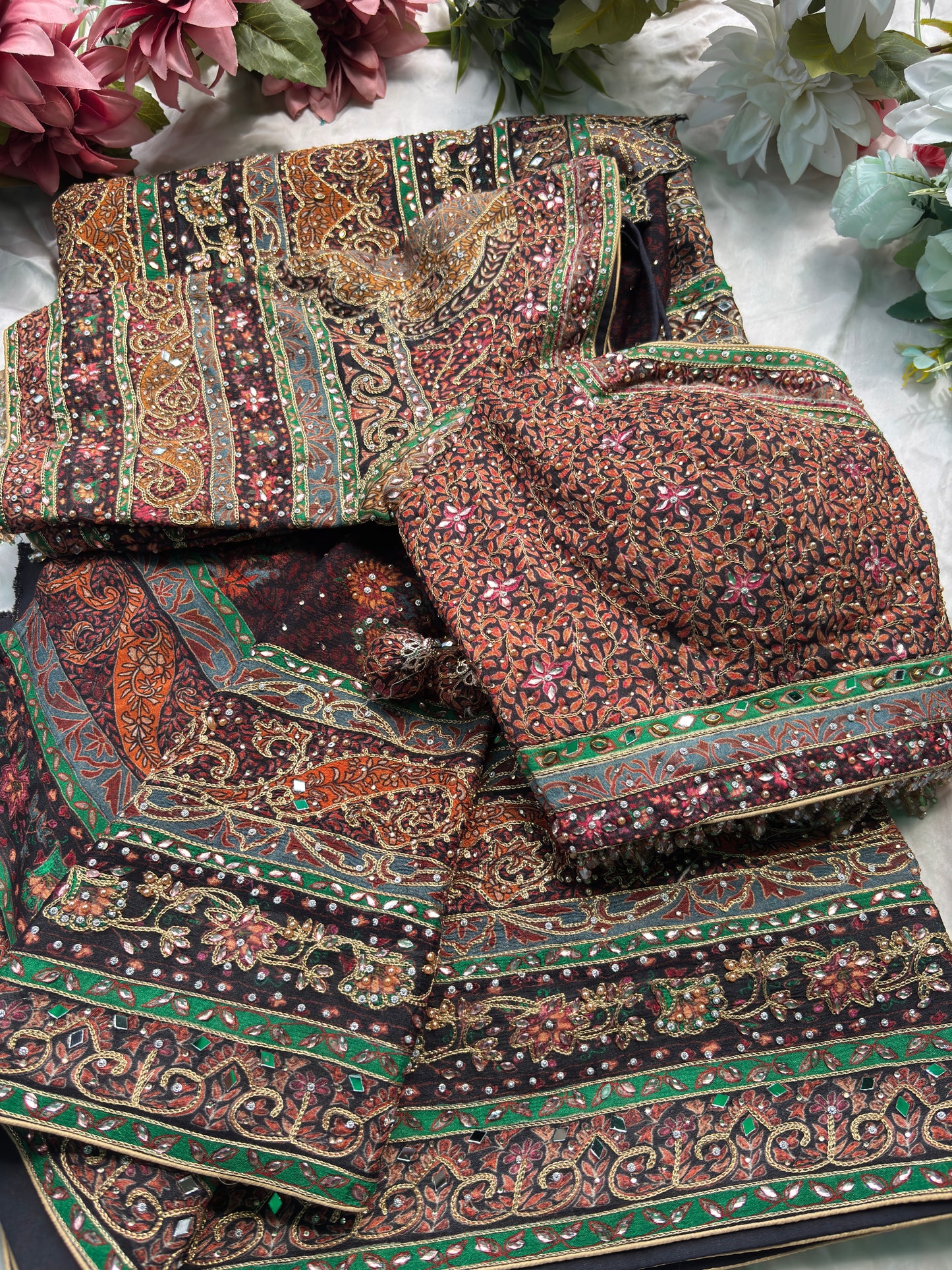 Traditional Multicolor Designer Saree with Paisley Print & Embroidered Blouse