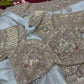 Ivory Gold Designer Saree with Floral Embroidery & Pearl Work Blouse