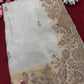 Ivory Gold Designer Saree with Floral Embroidery & Pearl Work Blouse