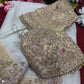 Ivory Gold Designer Saree with Floral Embroidery & Pearl Work Blouse