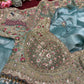 Sea Blue Silk Saree with Peacock Embroidery & Heavy Designer Blouse