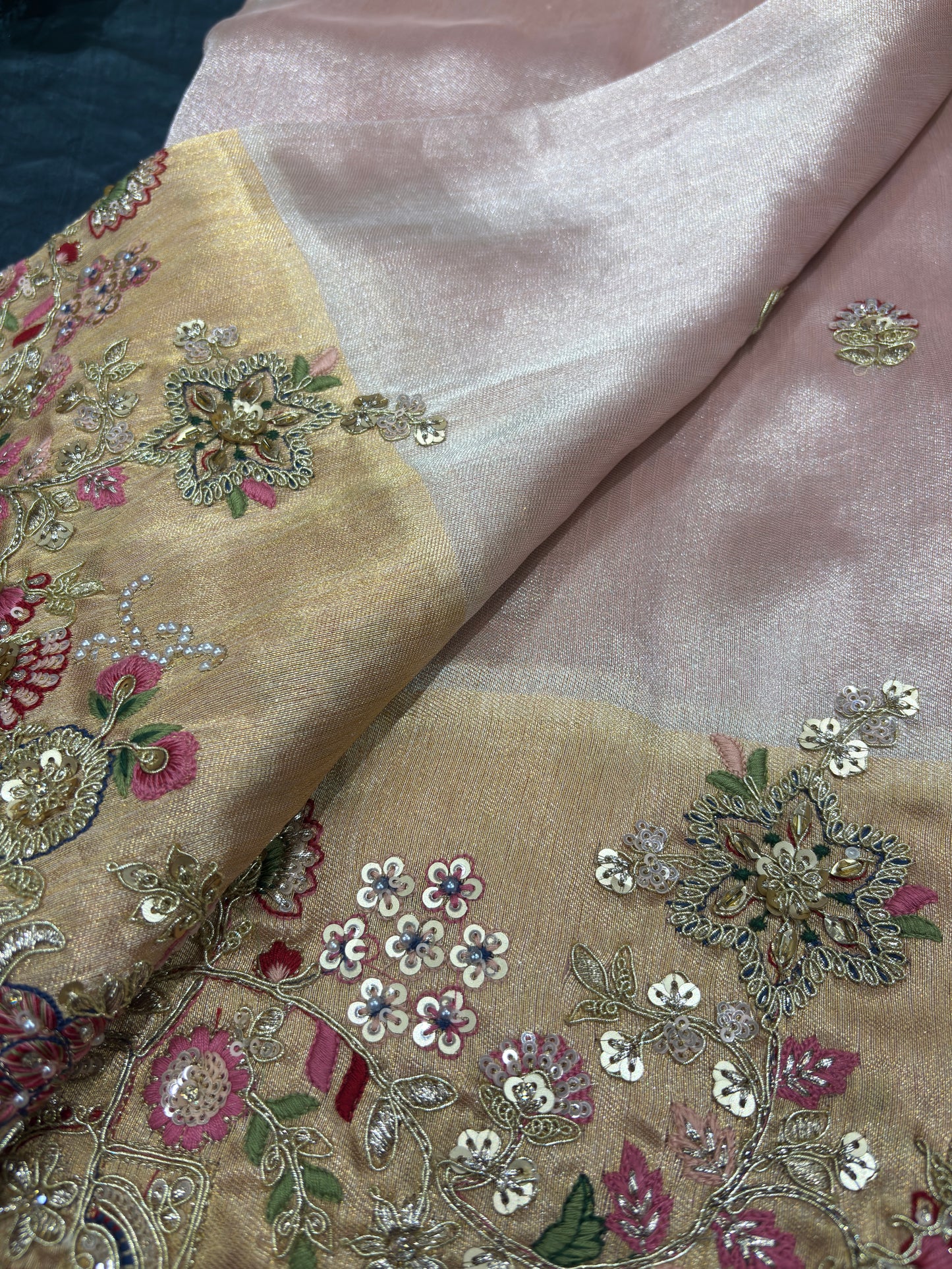 Blush Pink Silk Saree with Peacock Embroidery & Heavy Bridal Blouse