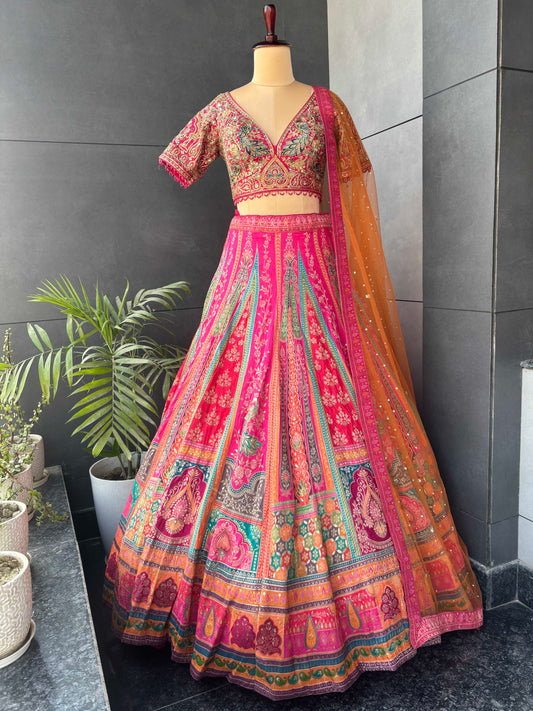 Vibrant Pink Embroidered Bridal Lehenga Choli Set