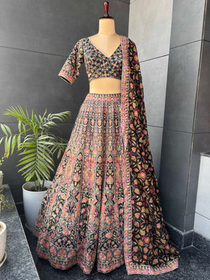 Black Organza Highlighted Sequins & Zari Work Lehenga