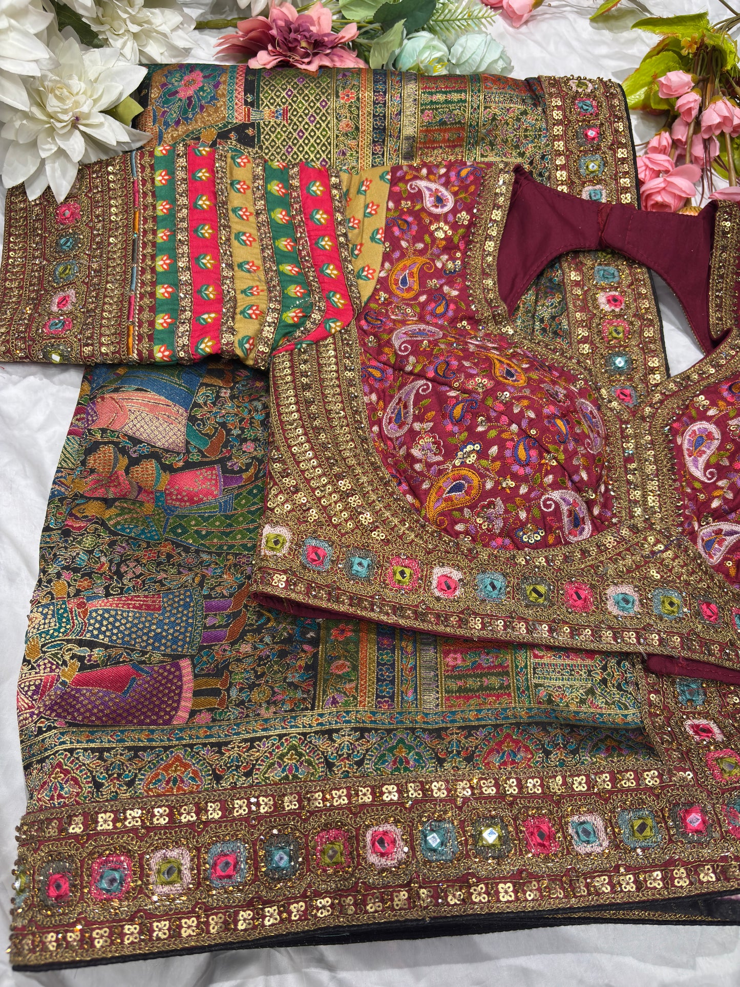 Banarasi Silk Saree with Multicolor Border & Designer Embroidered Blouse