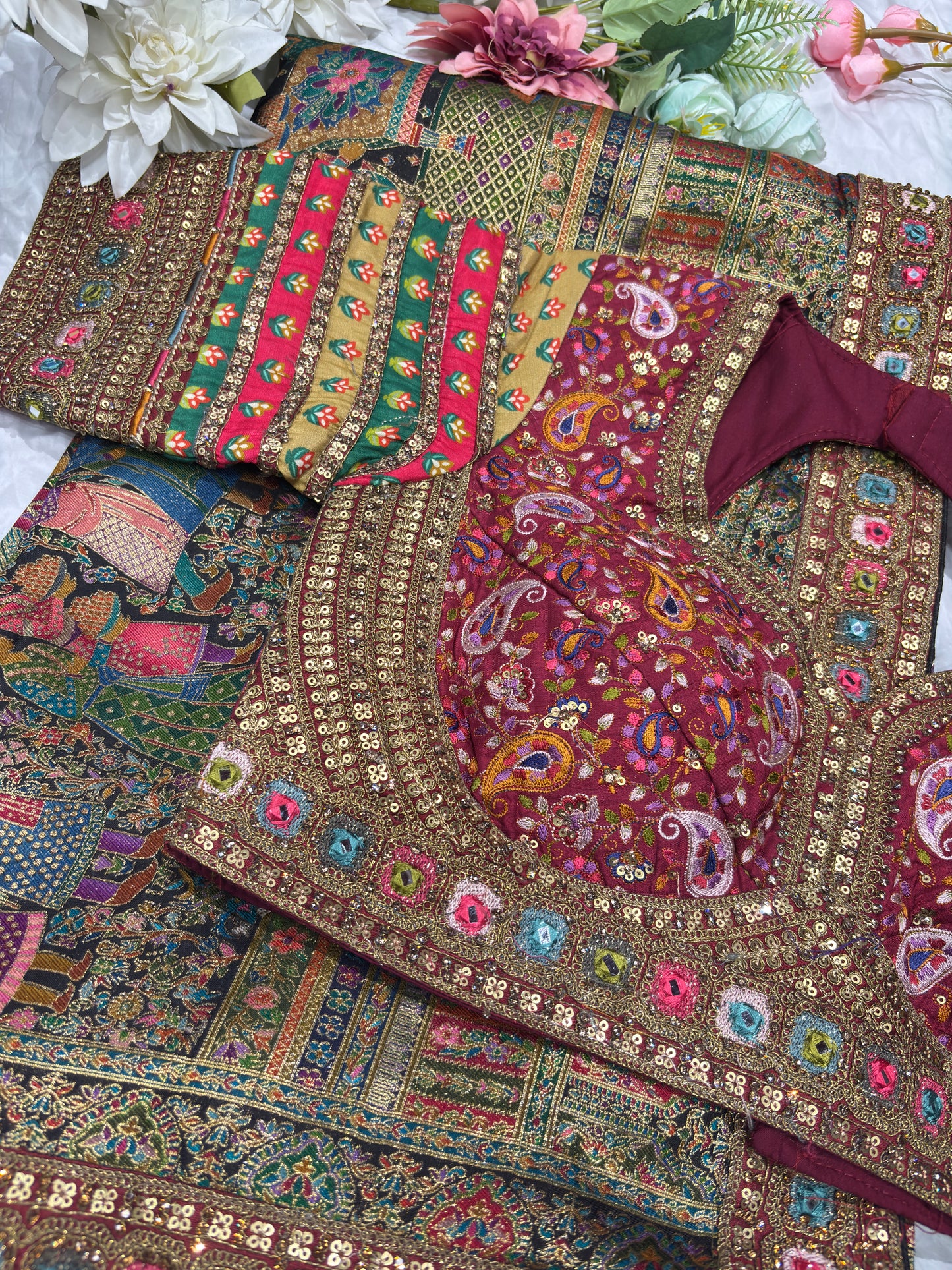 Banarasi Silk Saree with Multicolor Border & Designer Embroidered Blouse