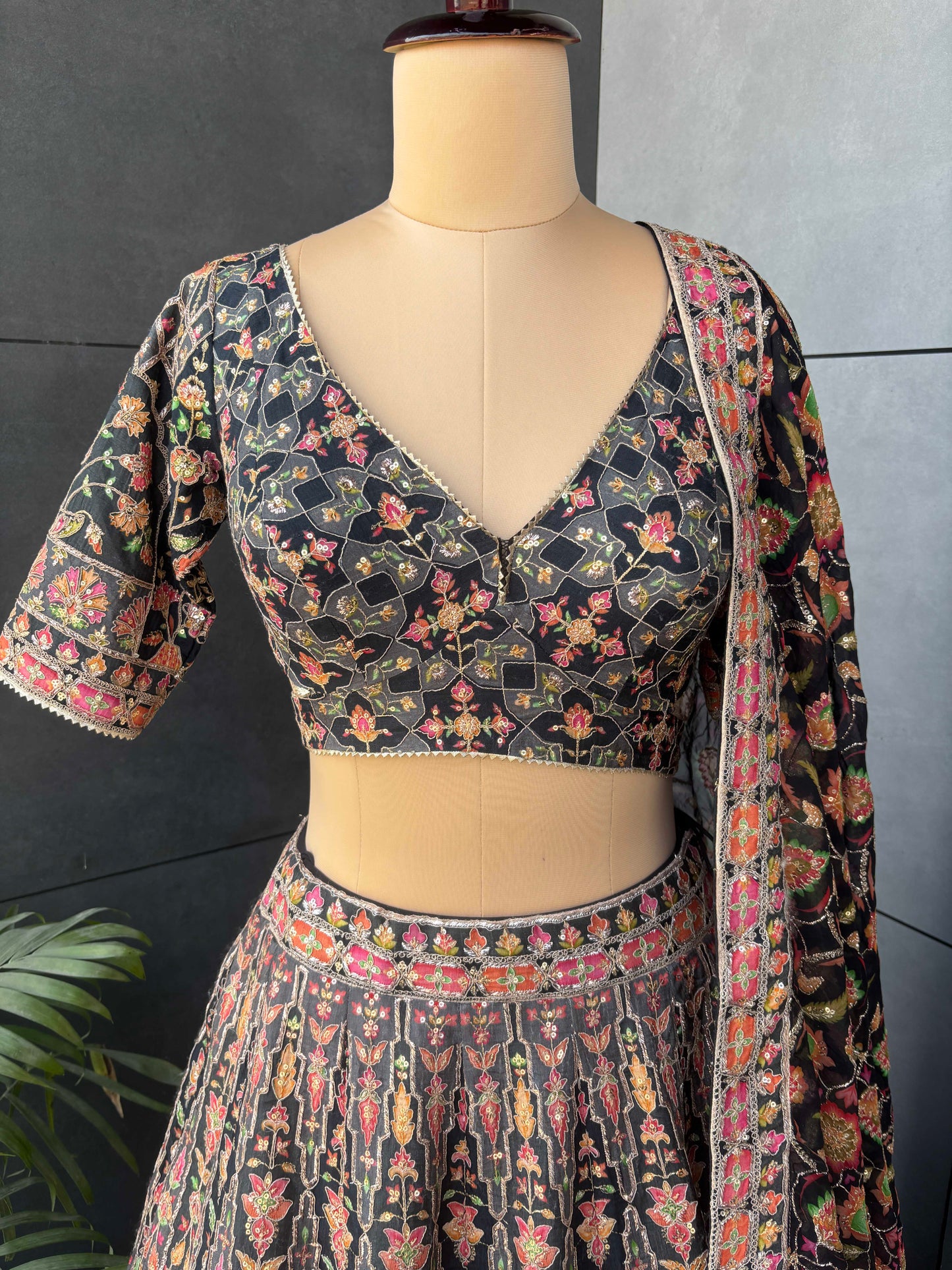 Black Organza Highlighted Sequins & Zari Work Lehenga