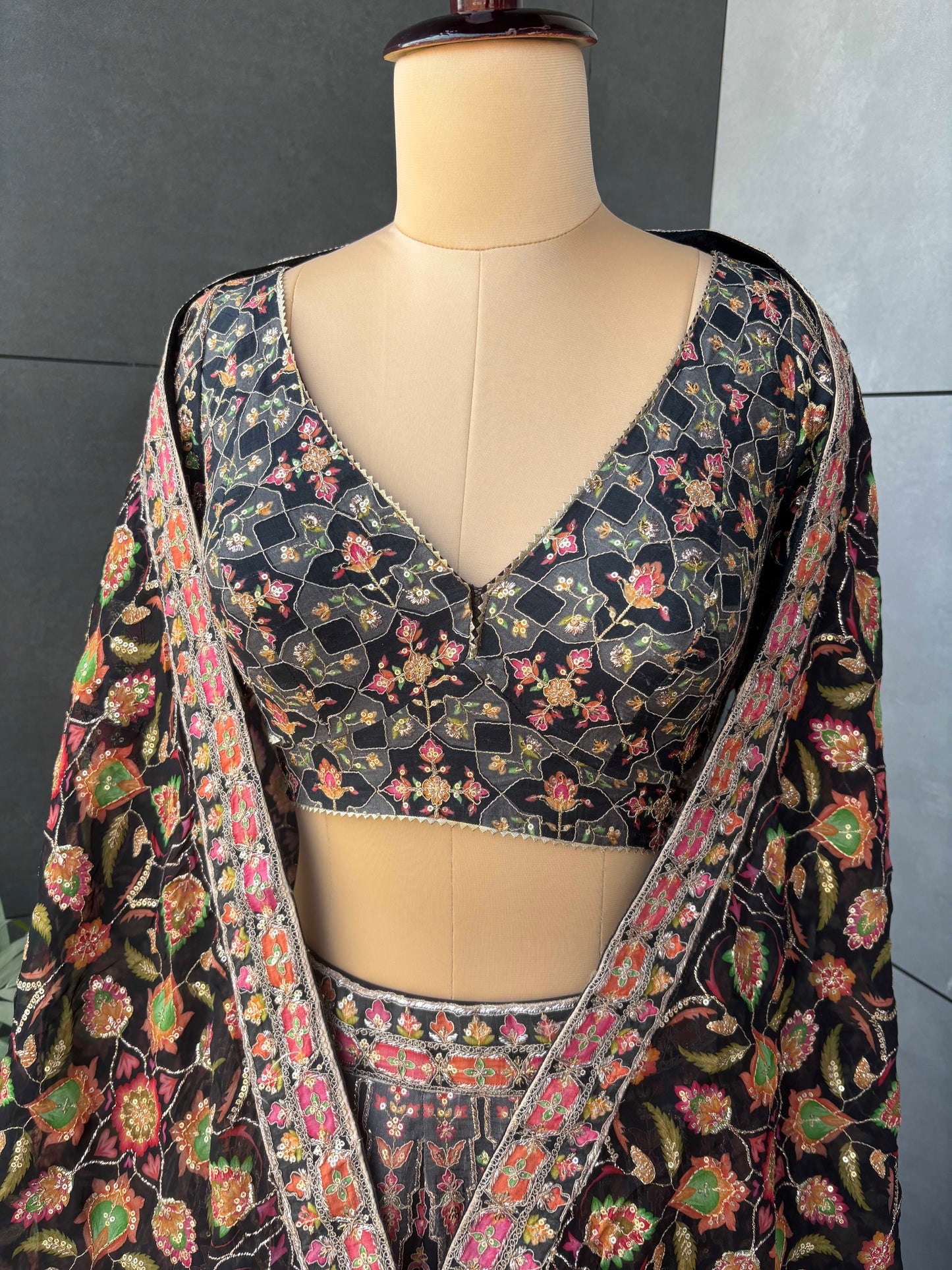 Black Organza Highlighted Sequins & Zari Work Lehenga