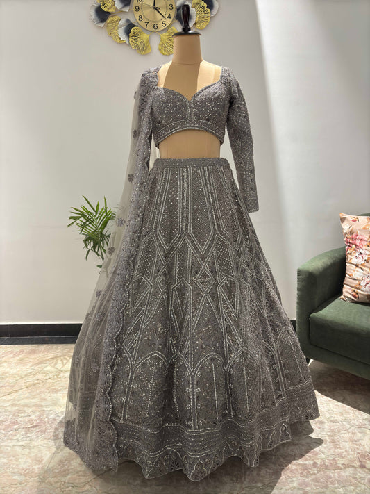 Designer Lehenga with Sequins, American Diamond Work