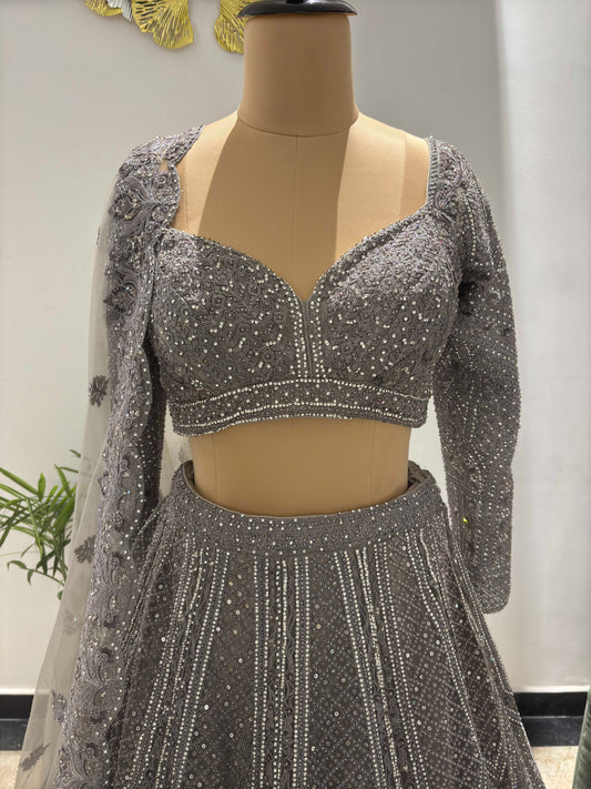 Designer Lehenga with Sequins, American Diamond Work
